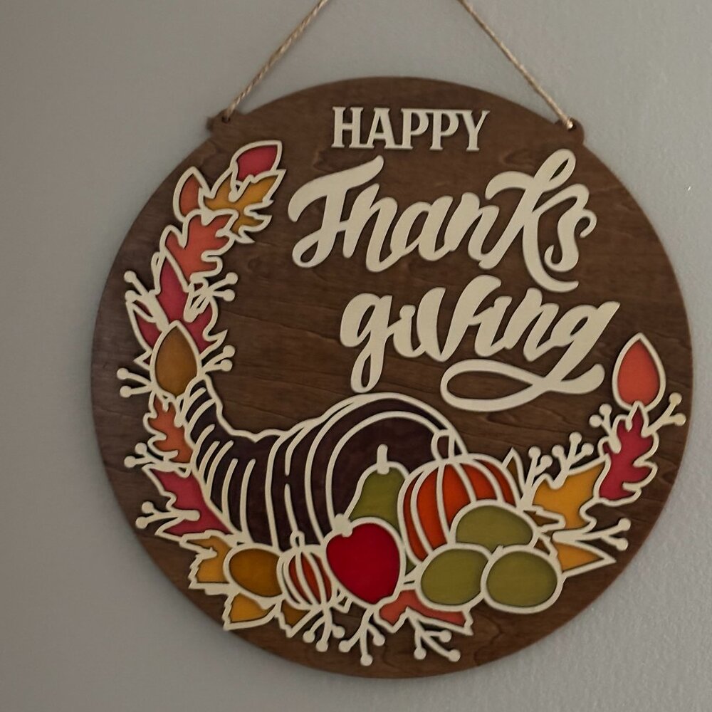 🌻 Thanksgiving Cornucopia Wooden Door Sign